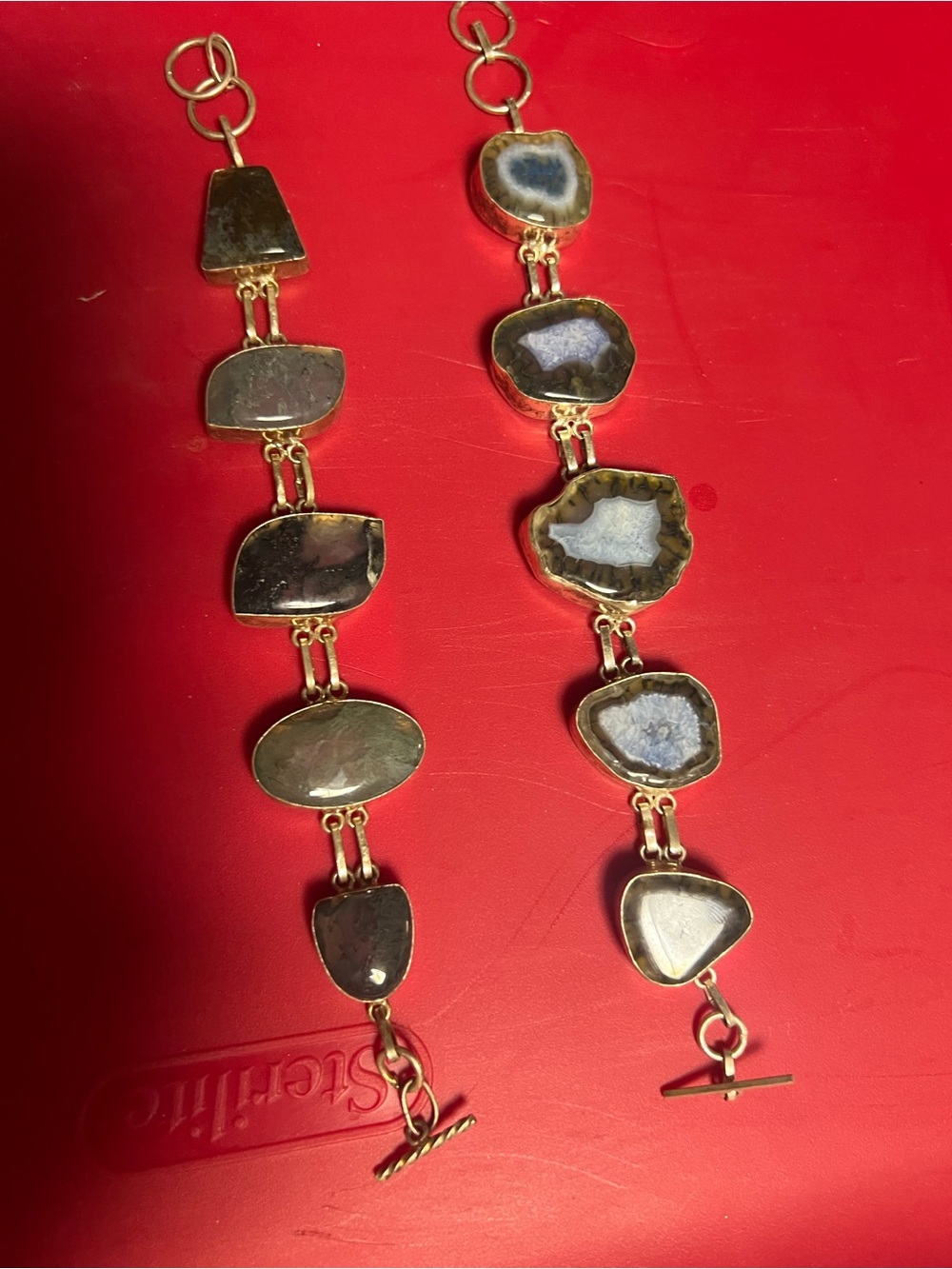 Gold-Tone Geode Link Bracelet - Blue/Gray Stones